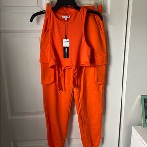 Fashion Nova Orange Cargo Jogger Set